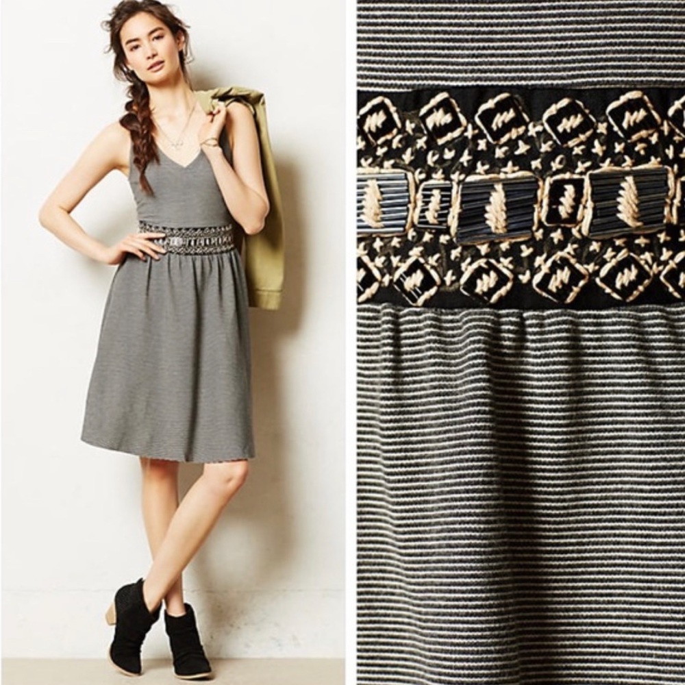 Anthropologie Medina Dress Black Beaded Size Small
